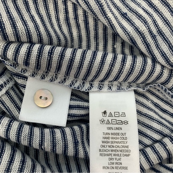 Adrienne Vittadini Linen Top Woman Large  Blue White Stripe Nautical Beachy Work - Picture 5 of 7